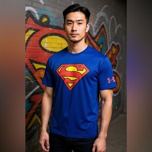 Under Armour Superman Shirt Mens Small Blue Compression Training Gym